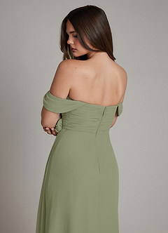 Azazie Ezria Bridesmaid Dresses Pistachio A-Line Off the Shoulder Chiffon Dress image7