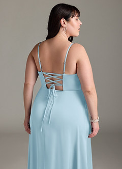 Azazie Marchella Bridesmaid Dresses Sky Blue A-Line Corset Stretch Satin Dress image12