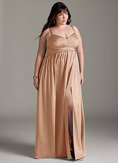 Azazie Alia Bridesmaid Dresses English Rose A-Line Pleated Stretch Satin Dress image12