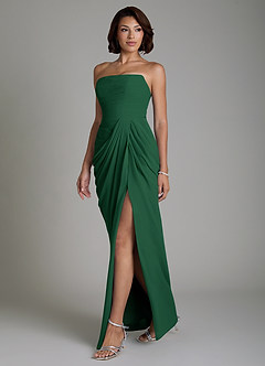 Azazie Nyra Bridesmaid Dresses Dark Green Sheath Corset Chiffon Dress image6