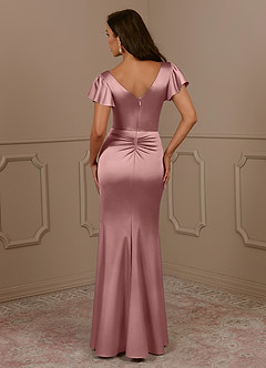 Azazie Roya Mother of the Bride Dresses Dusty Rose Mermaid V-Neck Pleated Stretch Satin Dress image4