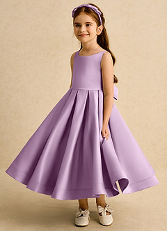 Azazie Babs Flower Girl Dresses Wisteria Ball-Gown Pleated Matte Satin Dress image5