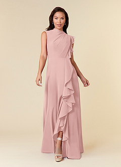 Azazie Narine Kleider für die Brautmutter A-Linie Hoher Halsausschnitt Gefaltet Chiffon Kleid Puderrosa image3