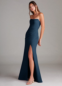 Azazie Leonis Bridesmaid Dresses Dark Navy Sheath Strapless Chiffon Convertible Dress image3