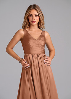 Azazie Keyla Vestidos de damas de honor Vestido de Bronceador de Satén Elástico de Corte en A con Plisado image3