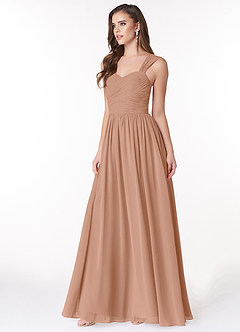 Azazie Zapheira Brudtärnklänningar Klänning av A-Linje i Chiffong Ruched Champagne Ros image3