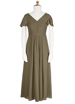 Azazie Peony Junior Willow Green A-Line Pleated Chiffon Dress image6