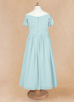 Azazie Chelle Flower Girl Dresses Sea Glass A-Line Pleated Chiffon Dress image7