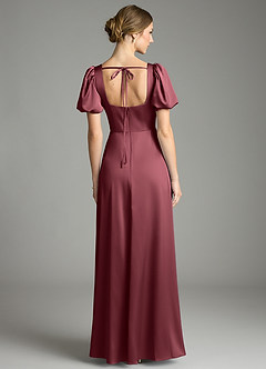 Azazie Fyona Vestidos de damas de honor Vestido de Merlot de Satén Elástico de Corte en A con Plisado image13