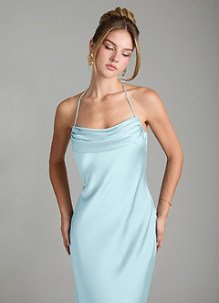 Azazie Mae Bridesmaid Dresses Cloud Blue Mermaid Pleated Stretch Satin Dress image3