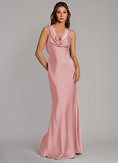 Azazie Cheryl Vestidos de damas de honor Vestido de Rosa Empolvado de Satén Elástico de Corte Sirena image5
