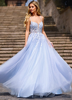 Beadwork Bleu Robe de bal princesse en tulle image3