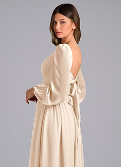 Azazie Zeya Bridesmaid Dresses White Alabaster A-Line Long Sleeve Chiffon Dress image6