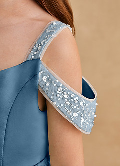 Azazie Jodi Abiti da Ragazza di Fiori Abito A-Line in Raso Opaco Bermuda image6