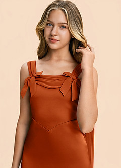 Azazie Chelsea Junior Burnt Orange Sheath Pleated Stretch Satin Dress image7