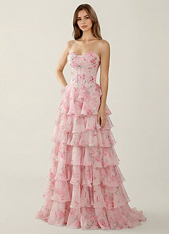 Samara Pink Ruffled A-Line Prom Dress image5