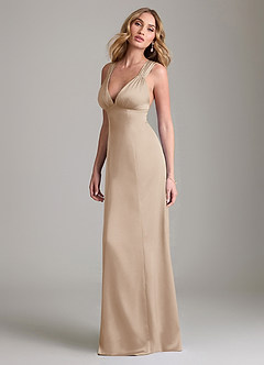 Azazie Cemion Final Sale Taupe A-Line Stretch Satin Dress image5