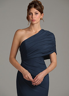 Azazie Essence Bridesmaid Dresses Dark Navy Sheath One Shoulder Premium Stretch Jersey Dress image7