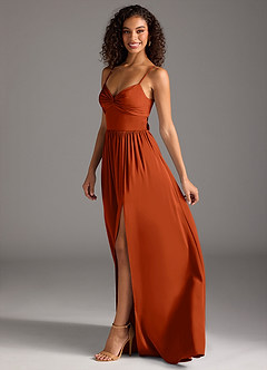 Azazie Zeya Bridesmaid Dresses Paprika A-Line Pleated Stretch Satin Dress image7