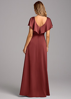 Azazie Lainey Bridesmaid Dresses Terracotta A-Line with Pockets Stretch Satin Dress image2