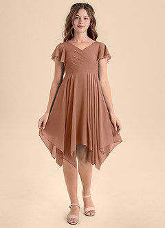 Azazie Janeaurelia Junior Bronzer A-Line Pleated Chiffon Dress image6