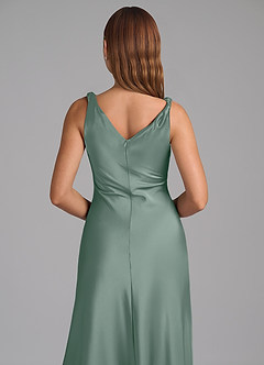 Azazie Nerine Bridesmaid Dresses Silver Sage A-Line Pleated Stretch Satin Dress image2