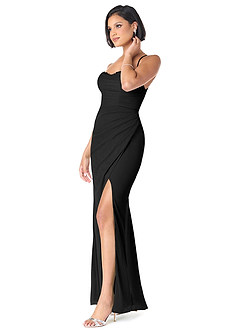 Azazie Ashana Robes de demoiselle d'honneur Robe Fourreau en Maille Dentelle en forme de cœur Noir image3