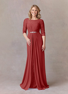 Azazie Leonine Mother of the Bride Dresses Rust A-Line Scoop lace Chiffon Dress image3