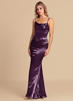 Azazie Sorrel Bridesmaid Dresses Plum Mermaid Corset Metallic Satin Convertible Dress image4