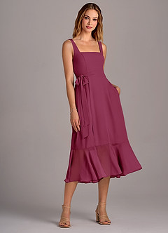 Azazie Deb Bridesmaid Dresses Mulberry A-Line with Pockets Chiffon Convertible Dress image4