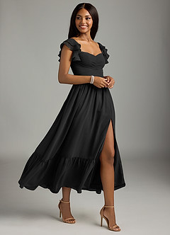 Azazie Anaya Robes de demoiselle d'honneur Robe Trapèze en Mousseline de soie Plissée Noir image3