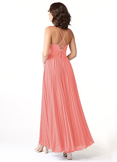 Azazie Devyn Bridesmaid Dresses Coral A-Line Corset Chiffon Dress image4
