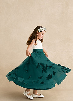 Azazie Vi Flower Girl Dresses Peacock A-Line Sleeveless Tulle Dress image2