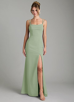 Azazie Egypt Robes de demoiselle d'honneur Robe Fourreau en Mousseline de soie Encolure en Forme de Cœur Vert Sauge image1