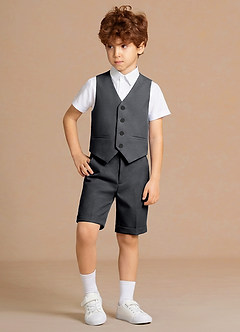 front Oliver Charcoal 3-Piece Boys Vest & Shorts Set