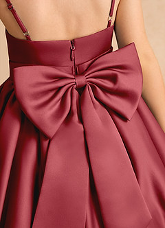 Azazie Davine Flower Girl Dresses Pomegranate A-Line Spaghetti Strap Matte Satin Dress image10