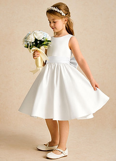 Azazie Sosie Flower Girl Dresses Ivory White A-Line Pleated Matte Satin Dress image3