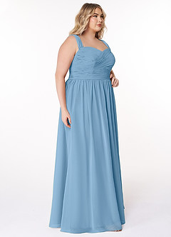 Azazie Zapheira Brautjungfernkleider A-Linie Gestreift Chiffon Kleid Stahlblau image9