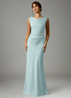 Azazie Kieryn Robes de demoiselle d'honneur Robe Sirène en Satin extensible Plissée Brume image1