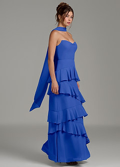 Azazie Imani Robes de demoiselle d'honneur Robe Trapèze en Mousseline de soie Rayé Bleu Roi image6