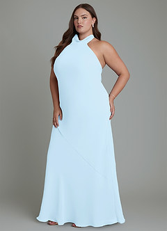 Azazie Velli Bridesmaid Dresses Sky Blue Mermaid High Neck Chiffon Dress image12
