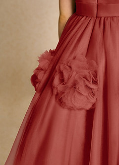 Azazie Vola Robe Demoiselle D'honneur Fillette Robe Princesse en Tulle Sans manches Terracotta image6