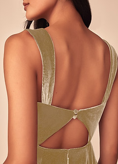 Azazie Lanessa Bridesmaid Dresses Golden Tan Mermaid V-Neck Keyhole Back Velvet Dress image4