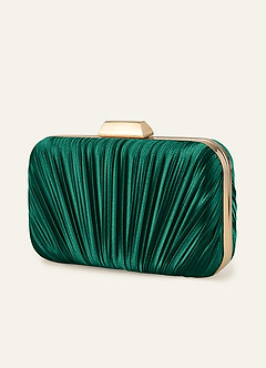 front Matching Color Metallic Satin Pleated Clutch Bag