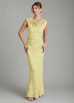 Azazie Kieryn At-home Try On Dresses Lemon Sorbet Mermaid Pleated Floral Burnout Dress image5
