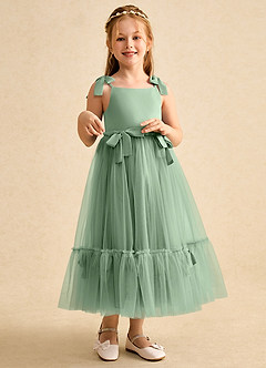 Azazie Jaci Flower Girl Dresses Matcha A-Line Spaghetti Strap Chiffon Dress image3