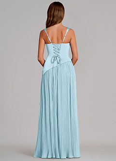 Azazie Stephanie Vestidos de damas de honor Vestido de Azul Cielo de Satén Elástico de Corte en A con Plisado image5