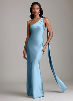 Azazie Galinda Brudtärnklänningar Klä av Sjöjungfru i Stretch Satin Ena axeln Stålblå image4