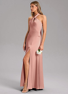 Azazie Tracie Bridesmaid Dresses Rosette A-Line Side Slit Stretch Satin Dress image6