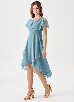 Azazie Graciela Junior Moody Blue A-Line Pleated Chiffon Dress image1